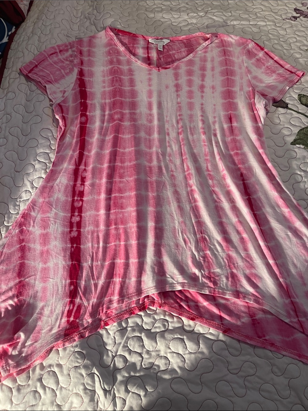 Coral Bay Pink Tie-Dye V-Neck Swing Tunic Top